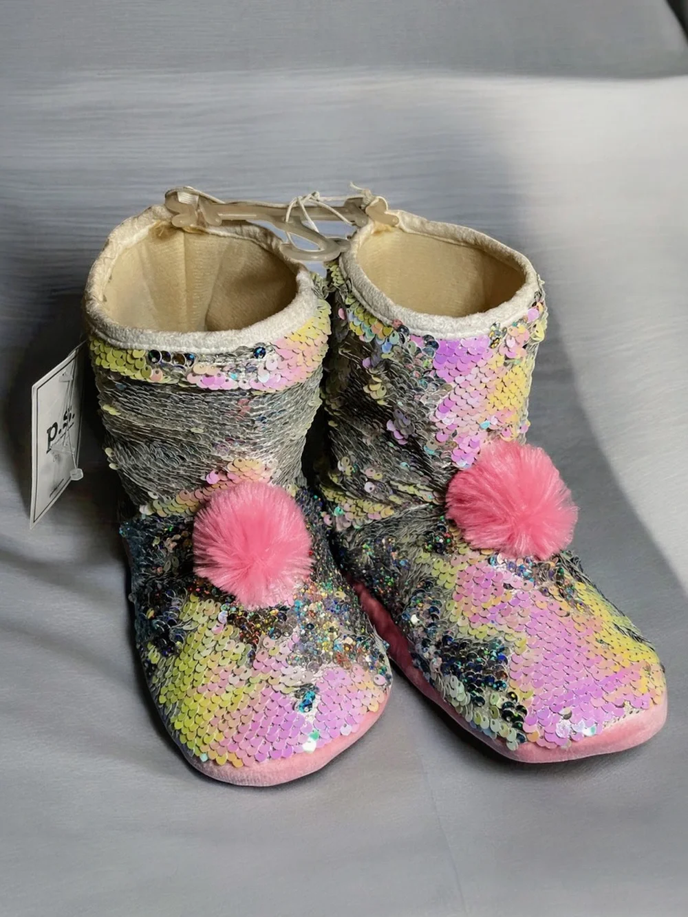 P.S. Aeropostale Kids Sequin Pom-Pom Boots - Pink Multicolor L M
